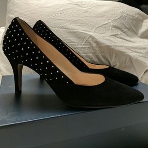 Cole Haan black suede gold studded pumps